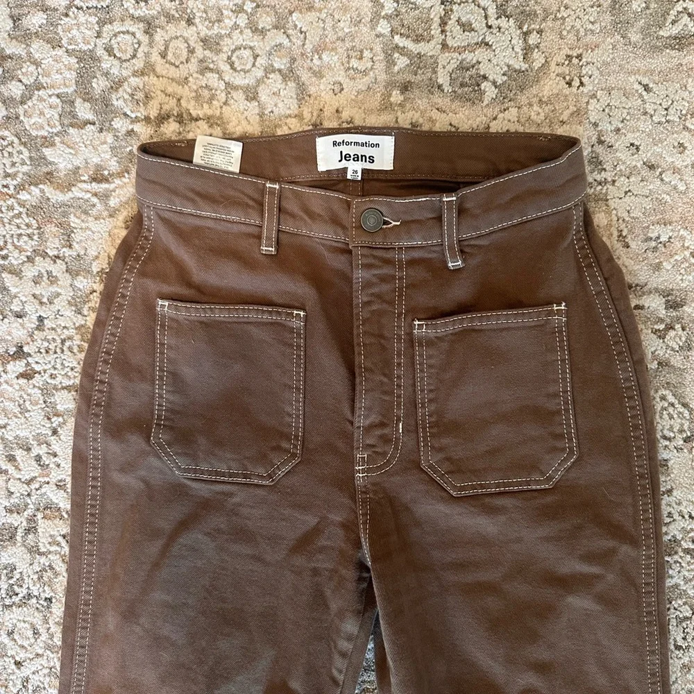 Reformation Chocolate Brown Jeans with Contrast Stitching - Picture 4 of 7